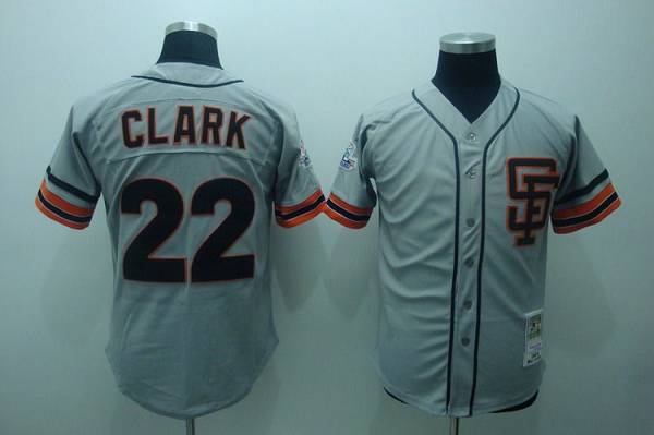 Mitchell and Ness Giants #22 Will Clark Stitched Grey Throwback MLB Jersey - Click Image to Close